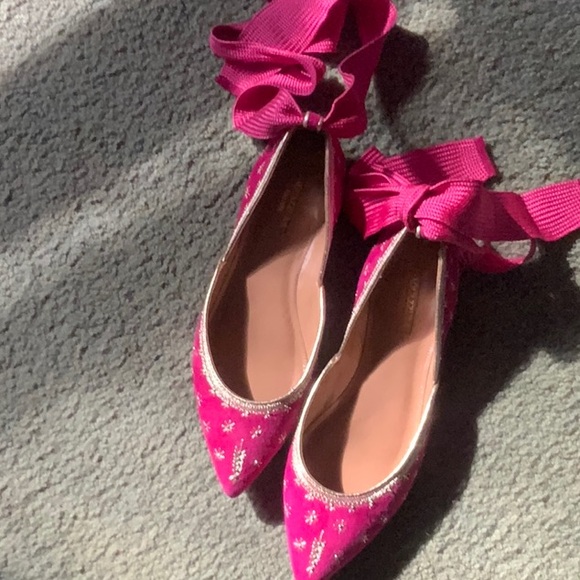 Aquazzura Shoes - Aquazzura Pink Flats with Elegant Bow
